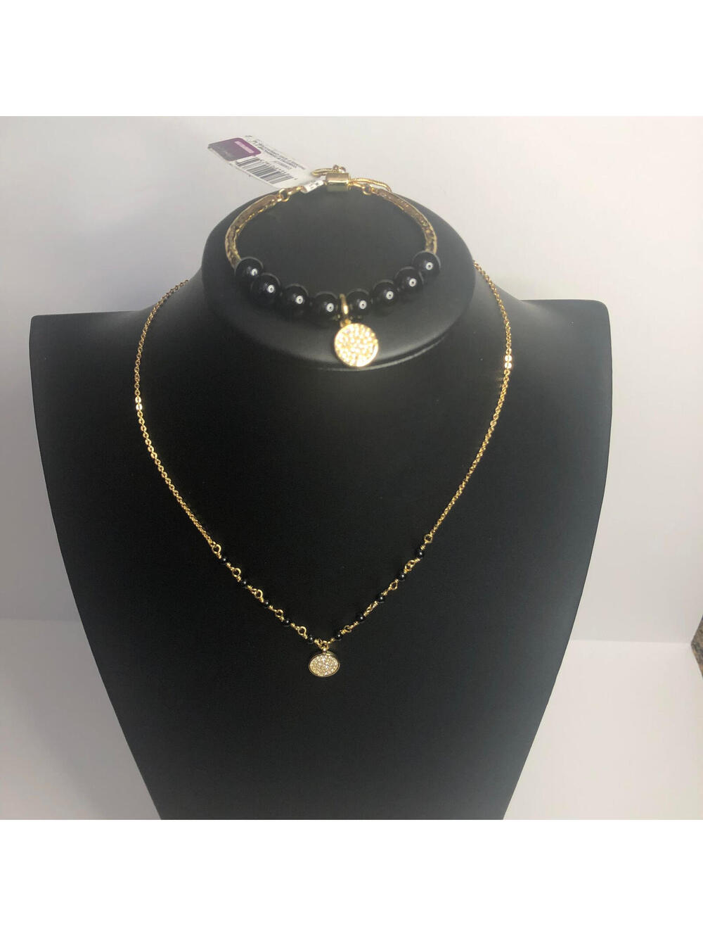 280 cosmostyle by cosmopolitan necklace & bracelet set CZ & Black bead
